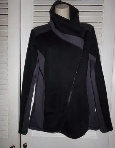 CAbi  black gray zip up jacket w thumb holes high neck 90poly 10 spandex M