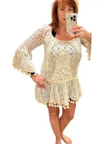 Antica Sartoria Coverup Swim Pool Off White BOHO Dress Eyelet, Size: Large NWT