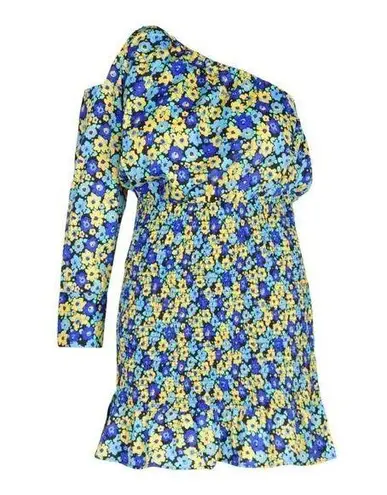 Boohoo  Plus‎ One Shoulder Mini Dress 18 Women's Smocked Floral Mod Retro 70's