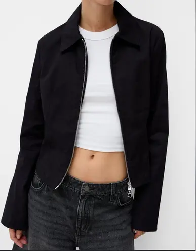 VTG black Leather Coat jacket zip up collared vintage 100% genuine fully lined Size L