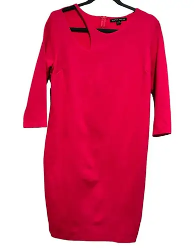 Boston Proper CUTOUT SHOULDER PONTE STRETCHY BODYCON PINK 3/4 SLEEVE DRESS M