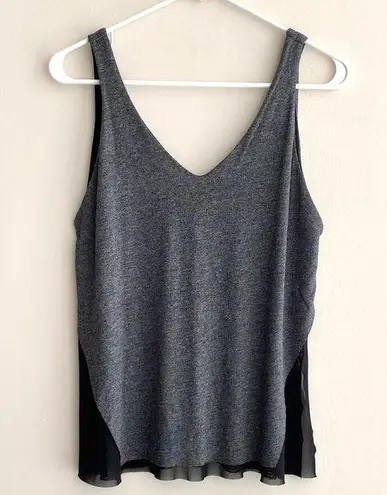 Papaya  Grey and Black Flowy Tank Top, Mesh V-Neck Tank Top, Size Medium