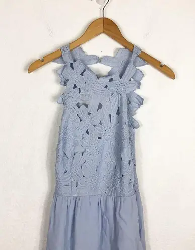 Saylor x Free People Melody Madi Maxi Dress Size XS Sky Blue Crochet Hi Low