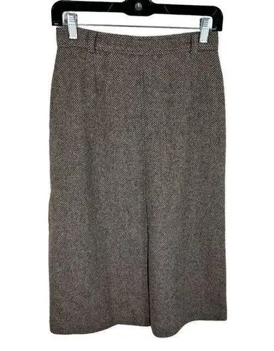 Ah! Austin Hill Brown Cream Chevron 100% Pure Wool Lined Midi Skirt USA Size 8
