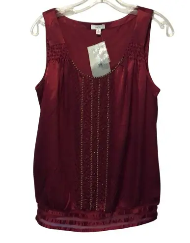 Cache  Cranberry Silk Lined Beads Studs Embellished Top Banded Bottom $118 NWT