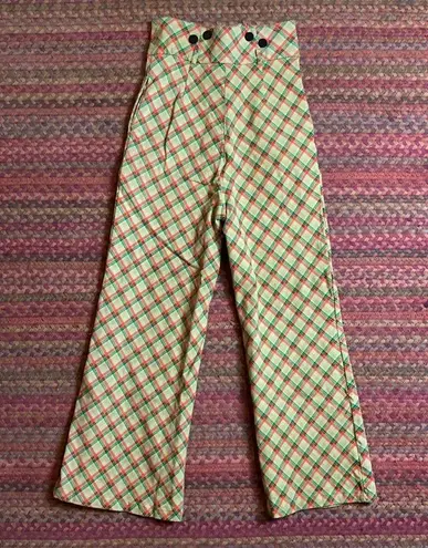 COLLECTIF LONDON RETRO STYLE GREEN PLAID WIDE LEG FLARE PANTS HOLIDAY
