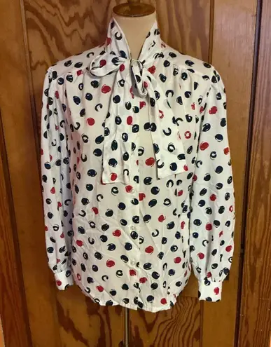 Vintage 70s polka dot bow tie blouse Size 14