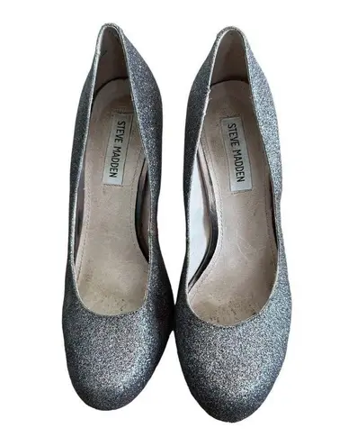 Steve Madden  Womens Caryssag High Heels Silver Glitter Sparkle Shoes 9.5 M