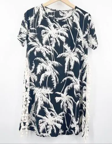 BEACH COVERUP From Thailand Fringe Pom Pom Side Slits B&W Swim Pool Sexy Small Black