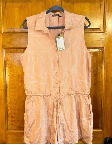 prAna Weekend Escape RomperApple Blossom Leaves Peach Sz Lg-NWT