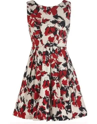 Esley Anthropologie Floral Cotton A-Line Sleeveless Dress Red Size Medium