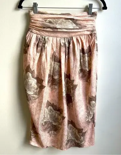 Vintage St. Gillian Silk Tulip Skirt Ruched Floral Pink Gray Watercolor Size 8