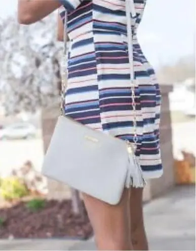 GiGi New York Chelsea Crossbody Gray Leather Slim Clutch Removable Chain Strap