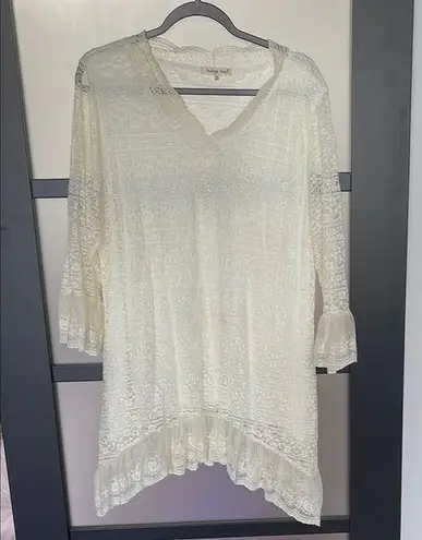 Cream Asymmetrical Ruffled mini dress 3/4 sleeve Size XL