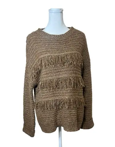 MOUSSY Brown Fringe Boho Slouchy Oversized Sweater One Size Chunky Cozy Hippie Size M