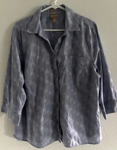 Chicos Top Womens Large Blue Polka Dot Wrinkle Resistant Travel Career Classic