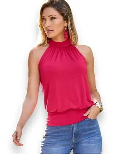 Boston Proper Raspberry Halter Banded-Bottom Mock Neck Knit Top XL | EUC