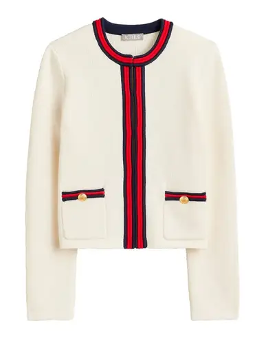 J.Crew NWT  Emilie Sweater Lady Jacket Ivory Red Navy Contrast Trim Cardigan XL
