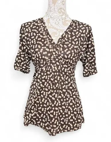 New York & Company Brown Polka Dot V