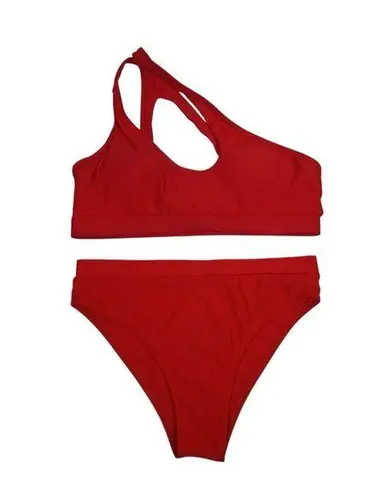 Boutique Womens One Shoulder Two Piece Red Bikini Swimsuit