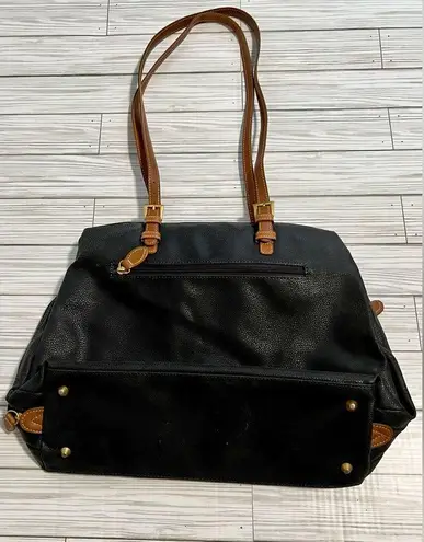 Boyt Womens Black Brown Jump Leather Adjustable Strap Zipper Pockets Tote Bag