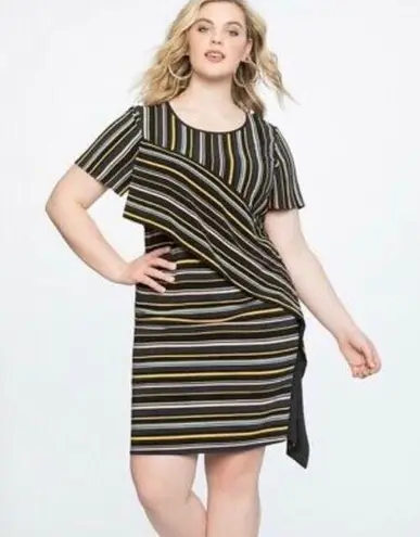 Eloquii black striped asymmetrical ruffle dress