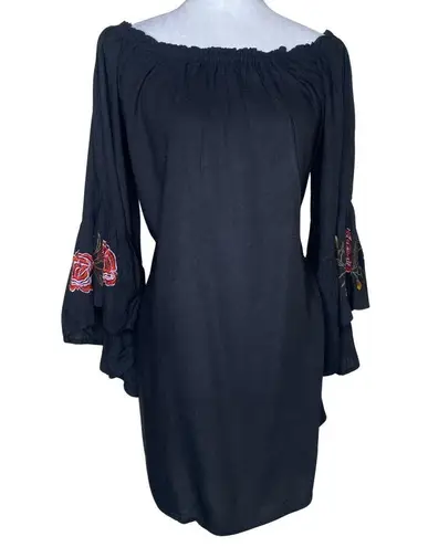 Feathers Women's Black Floral Embroidery Ruffle Midi Mini Dress Whimsygoth XL