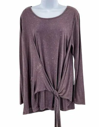 Kori 2/$30 Purple Long Sleeve Bleached Tie Knot Front Tunic Top Women's Small