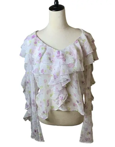 Majorelle Revolve Sheer Floral Cambridge Top Misty Purple Ruffles Frilly Flouncy