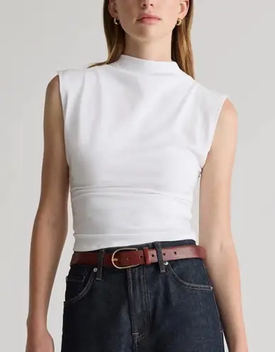 Quince NWOT Mock Neck Sleeveless White Tank Top Side Ruching Sz Medium