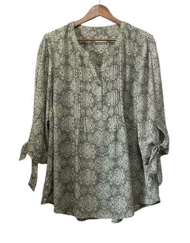 Westport paisley print long sleeve polyester buttom down blouse size 1X