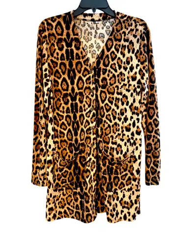 Women’s Leopard Design Lightweight Button Down Cardigan Shirt With Pockets Brown Size XL