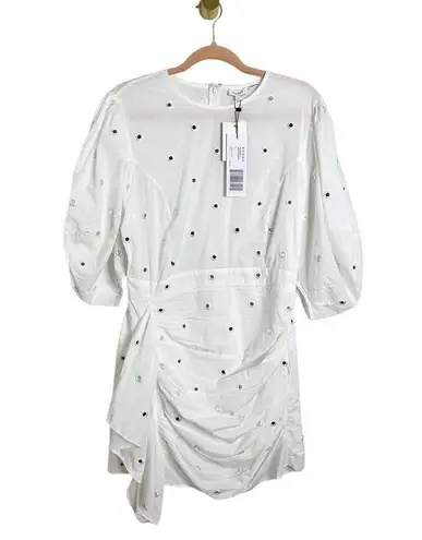 NWT Rhode Pia Puff Sleeve Eyelet Cotton Ruffle Mini Dress White Mirror Large