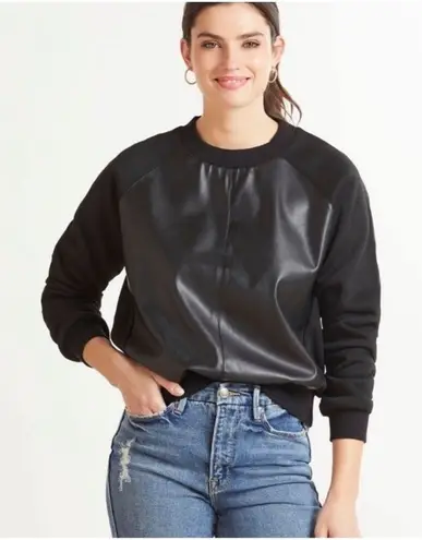 Evereve Kat Faux Leather Crewneck Sweatshirt