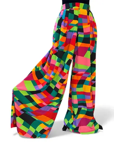 Vintage 80s/90s Gay Boyer Colorful Bold Geometric High Waist Palazzo Pants Red Size M