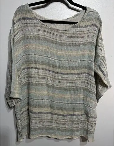 Soft Surroundings Tunic Top Stripe Green Cotton Pullover Size Large Beach Resort