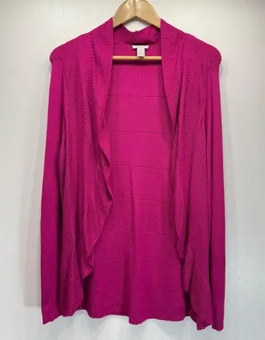 Chico's Chico’s Magenta Fuchsia Pink Open Flutter Front Cardigan Sweater Long Sleeves