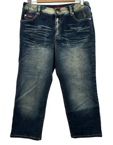 Baby Phat Y2K Dark Acid Wash High Rise Straight Leg Cropped Jeans Size 14