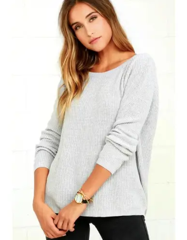 Lulus  Women's‎ Just For You Light Grey Backless Cable Knit Long Sleeve Sweater S