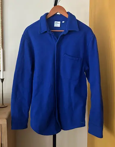 Aritzia TNA Cozy Fleece Boyfriend Fit Shacket Button Up Shirt Pocket Blue Size M Size M