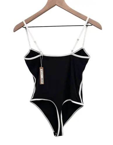 SKIMS Fits Everybody Women's Black Contrast Trim Scoop Neck Bodysuit L NWT