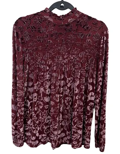 Joseph A Burnout Velvet Peasant Blouse Mauve Pink Medium Floral Long Sleeve