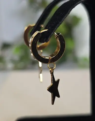 Gold Stainless Steel Huggie Hoop Earrings With Dangle Star