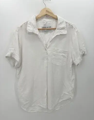 Lola River Women Linen Blend Pullover Top Casual Basic Beach Shirt Size Large