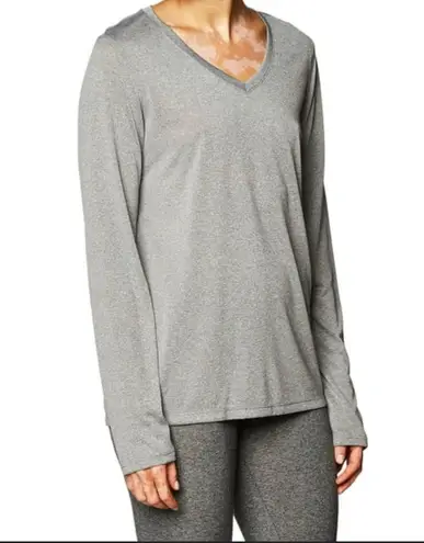 Nike Grey Dri Fit  Fitted V-Neck Long Sleeve Top