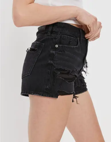 American Eagle Outfitters Black Distressed Denim Mom Shorts