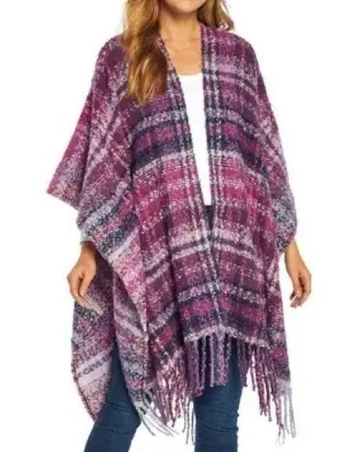 Woolrich boucle plaid cozy blanket wrap with fringe trim