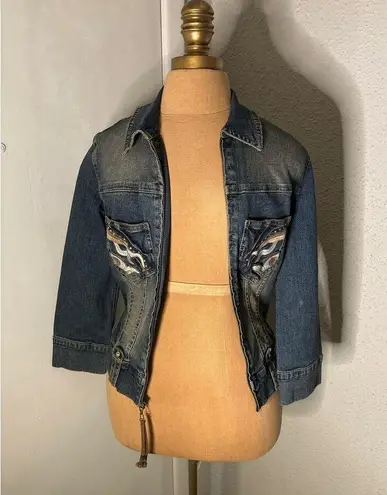 Baby Phat Blue Denim Jacket Jean Embroidery Zipper M Classic Festival Streetwear