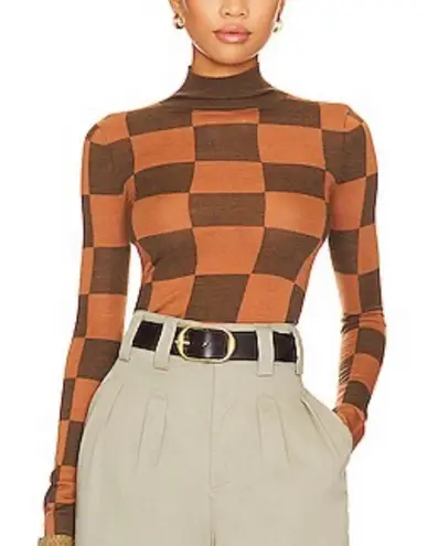 NANUSHKA 100% merino wool Harri Top in Hazelnut & Cinnamon Check NEW Brown - Image 1