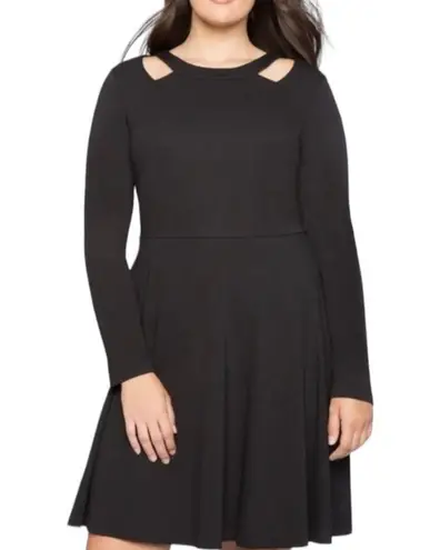 Eloquii NWT Knee Length Open Shoulder Long Sleeve A Line Dress Black Size 16